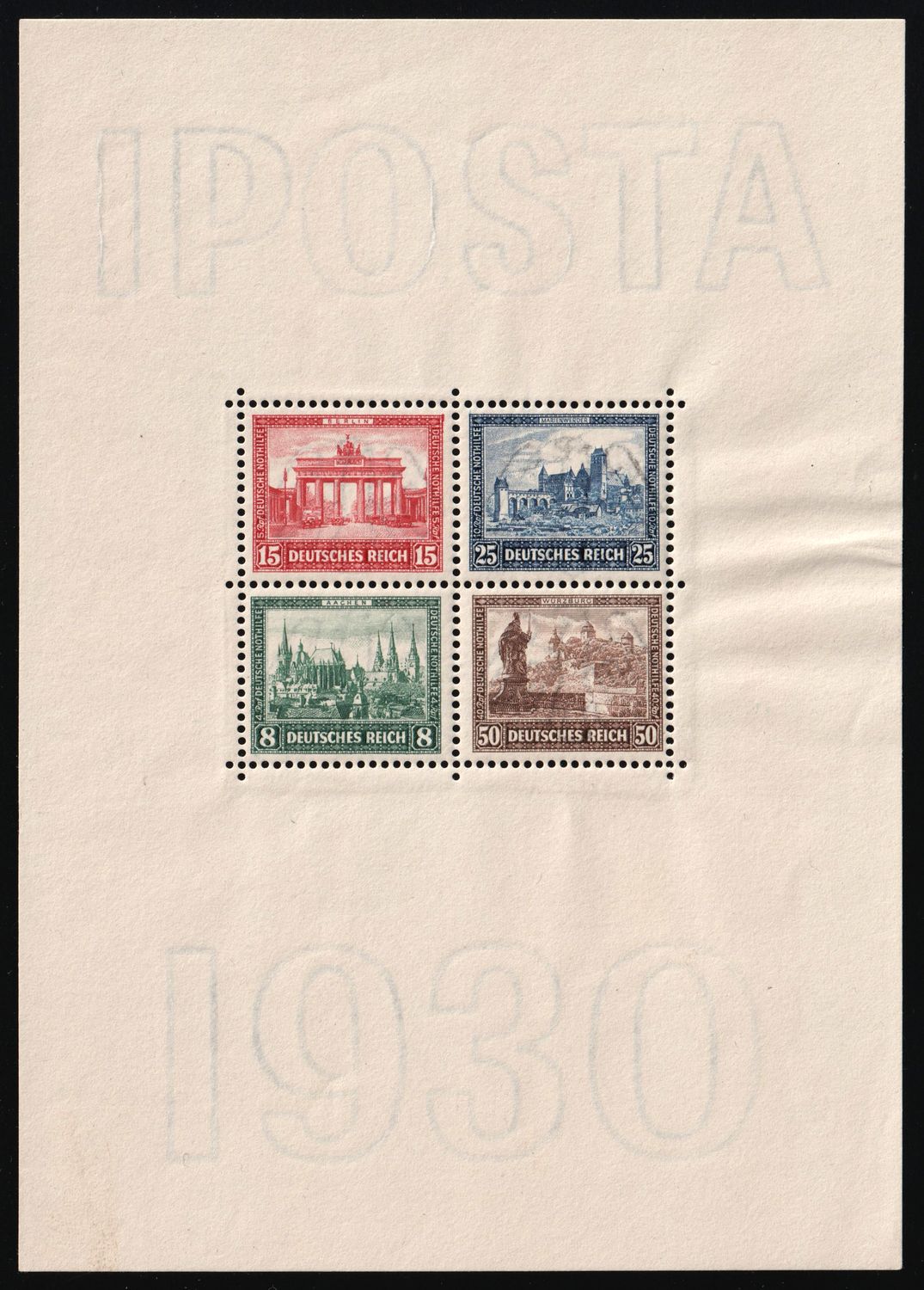 1930 Weimar Republic, Germany, Souvenir Sheet 'IPOSTA' (Mi. Bl. 1, CV $1,920, MNH)