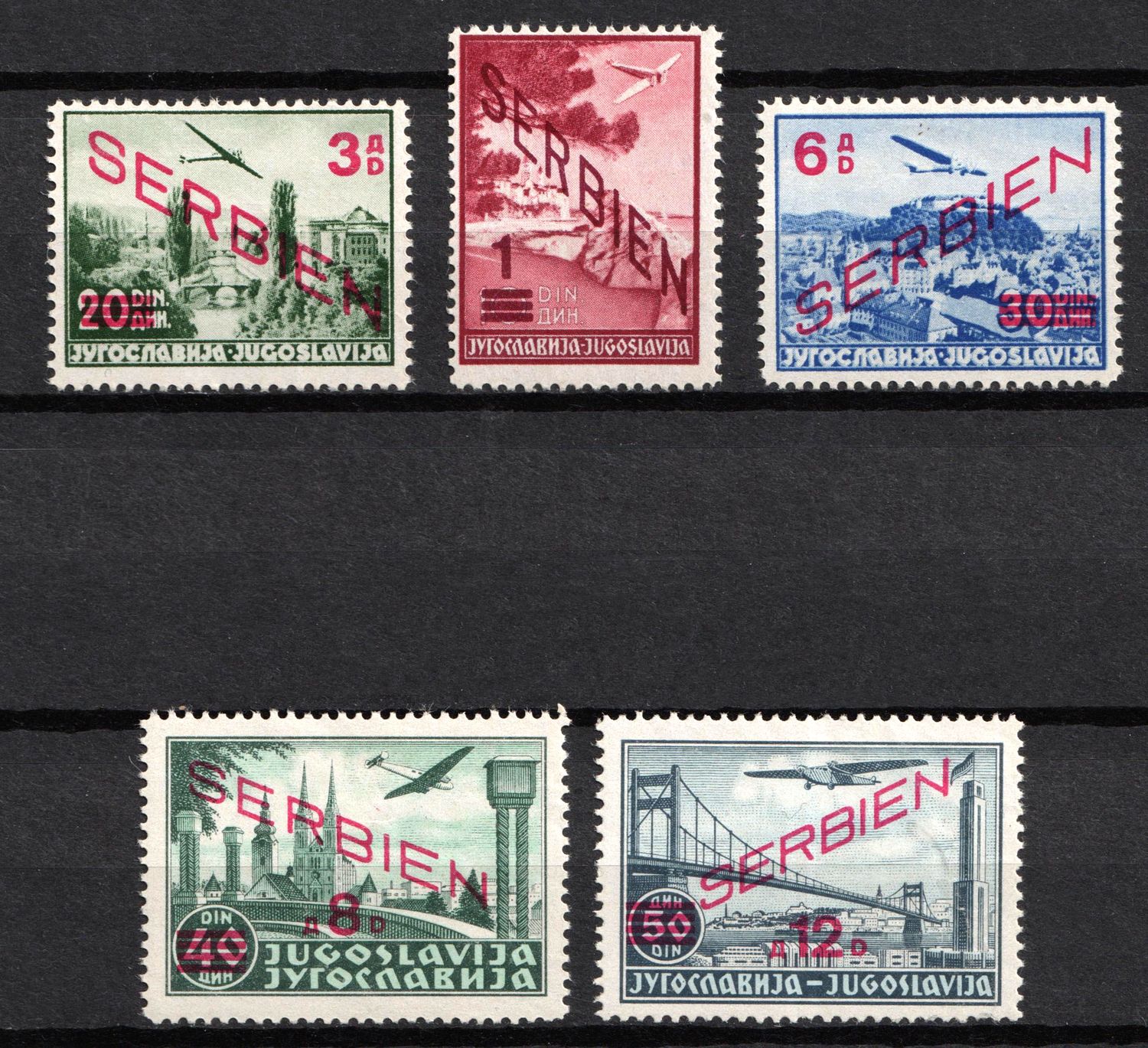 1941 Serbia, German Occupation, Germany, Airmail (Mi. 26 - 30, Full Set, CV $50)