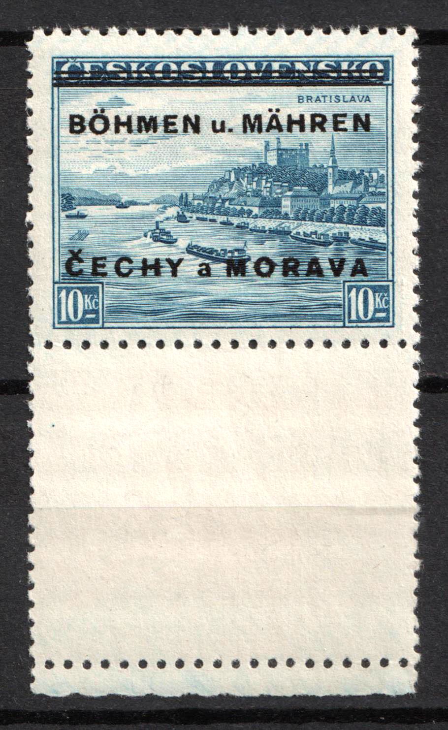 1939 10kc Bohemia and Moravia, Germany (Mi. 19 LS, Leerfeld, Empty Field, Margin, Signed, CV $100, MNH)