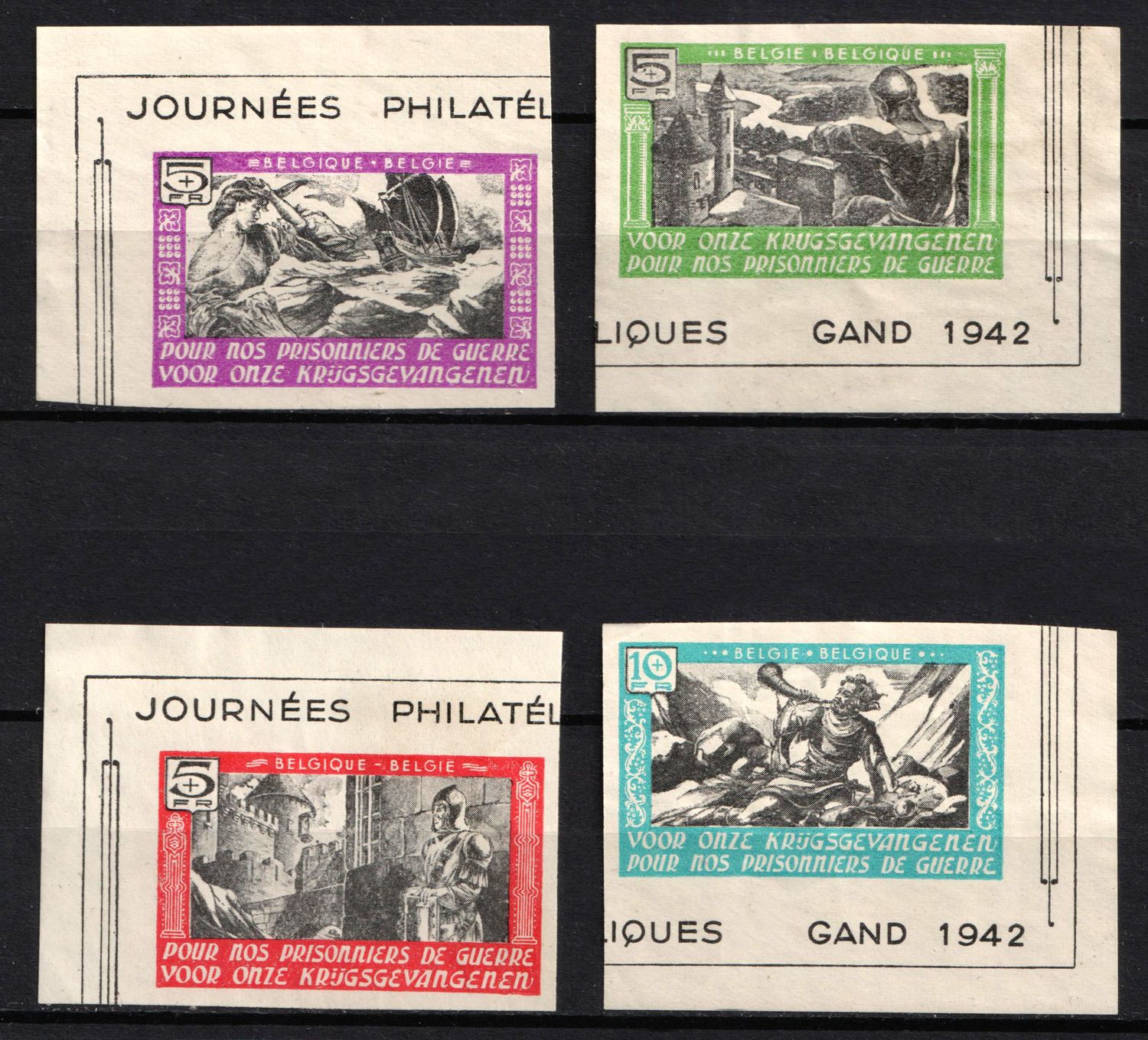 Belgian Flemish Legion, Germany (Mi. XXI - XXIV, Unissued stamps, Full Set, Imperforate, Corner Margins, Sheet Inscriptions)