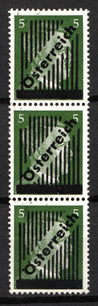 1945 Vienna Local Issue 5pf, Austria, Overprint on Hitler's head, Strip