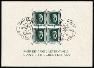 1937 (20 Apr) 'National Exhibition in Hamburg', Third Reich, Germany, Souvenir Sheet (Commemorative Postmarks)
