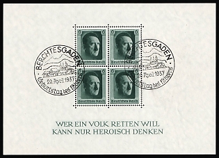 1937 (20 Apr) 'Berchtesgaden - Birthday of the Fuhrer', Third Reich, Germany, Souvenir Sheet (Commemorative Postmarks)