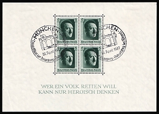 1937 (20 Apr) 'Munich - Capital of the Movement. Birthday of the Fuhrer', Third Reich, Germany, Souvenir Sheet (Commemorative Postmarks)