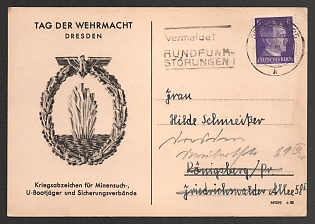 1942 'Wehrmacht Day Dresden. War Badge for Minesweepers, Submarine Chasers, and Security Units' Nazi Propaganda Postcard