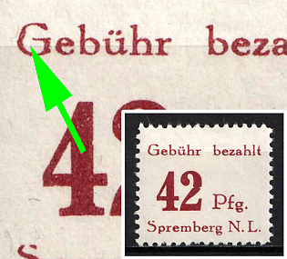 1946 42pf Spremberg (Lower Lusatia), Germany Local Post ('G' von 'Gebuhr' compressed on left)