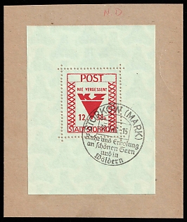 1946 Storkow (Mark) on piece, Germany Local Post, Souvenir Sheet