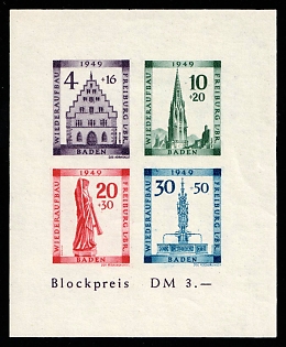 1949 Baden, French Zone of Occupation, Germany, Souvenir Sheet (Imperforate, 62x75 mm)