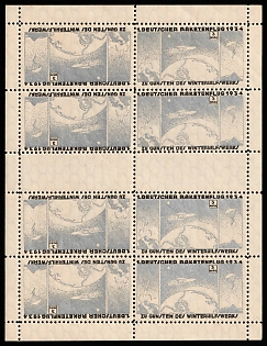 1934 3m 'Winter Relief Start Hexentanzplatz', Germany, Gerhard Zucker Pioneer Rocket Mail, Gutter-Block Tete-beche