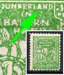 1945 6pf Mecklenburg-Vorpommern, Soviet Russian Zone of Occupation, Germany ('A' in 'JUNKERLAND' filled in white)