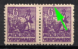 1945 6pf Mecklenburg-Vorpommern, Soviet Russian Zone of Occupation, Germany, Pair (Thick oval ink mark on upper edge over '6')