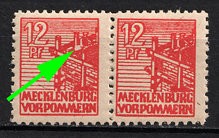 1945 12pf Mecklenburg-Vorpommern, Soviet Russian Zone of Occupation, Germany, Pair (Large white fleck on left next to construction worker)