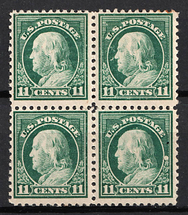 1917 11c Franklin, United States, USA, Block of Four (Green)