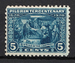 1920 5c Pilgrim Tercentenary Issue, United States, USA (Deep Blue)