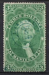 1862 3d First Issue, United States, USA, Manifest Revenue Stamp