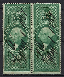 1862 10d First Issue, United States, USA, Charter Party Revenue Stamp, Pair