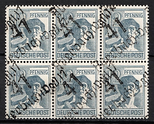 1948 12pf District 41 Auerbach Main Post Office, Berlin Emergency Issue, Soviet Russian Zone of Occupation, Germany, Block (Signed)