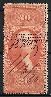 1862 20d First Issue, United States, USA, Conveyance Revenue Stamp
