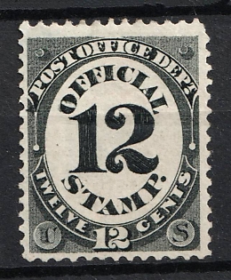 1873 12c Official Mail Stamp, Post Office, United States, USA (Gray Black)