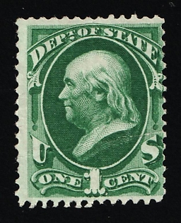 1873 1c Franklin, Official Mail Stamp 'State', United States, USA (Dark Green)