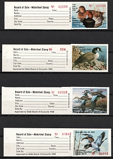 1988-91 Indiana State Duck Stamps, United States Hunting Permit Stamps with Tab (Plate Numbers)