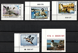 1987-91 3d Kansas State Duck Stamps, United States Hunting Permit Stamps (Corner Margins, Plate Numbers)