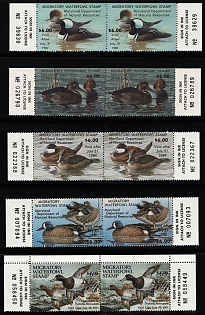 1986-90 6d Maryland State Duck Stamps, United States Hunting Permit Stamps, Pairs (Margins, Plate Numbers)