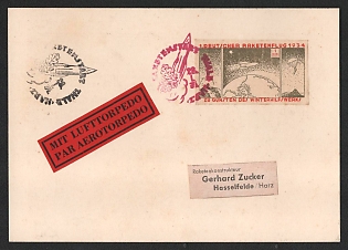 1934 (28 Jan) Hasselfelde-Harz, Germany, Gerhard Zucker Pioneer Rocket Mail, Airmail Torpedo Postcard to Hasselfelde-Harz franked with 1m (Commemorative Postmarks)