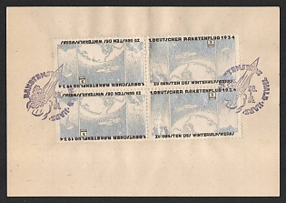 1934 (28 Jan) 3m on Piece Hasselfelde-Harz, Germany, Gerhard Zucker Pioneer Rocket Mail, Tete-beche Block of Four (Commemorative Postmarks)