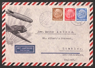 1939 (19 May) Third Reich, Germany, Airmail Cover from Schlehdorf to Hinckley (Leicestershire, England) franked with 3pf, 12pf, 25pf