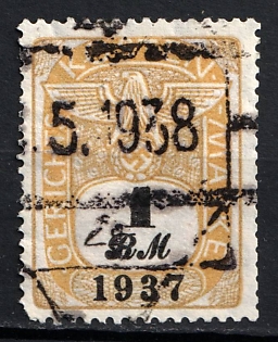 1937 1RM Stamp Cost Cerechts, Third Reich Nazi Germany Revenue Stamp