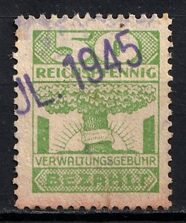 1945 Reichsprennig Administrative Fee, Third Reich Nazi Germany Revenue Stamp