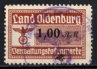 1933-1945 1RM Reichspfennig State of Oldenburg Administrative Suitcase Stamp, Third Reich Nazi Germany Revenue Stamp