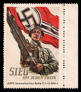 1933-1945 'Victory at Any Cost', WWII German Army Military, Third Reich Nazi Germany Propaganda Label Stamp
