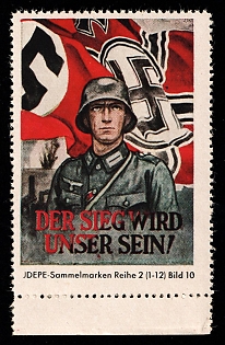 1933-1945 'Victory Will Be Ours', WWII German Army Military, Third Reich Nazi Germany Propaganda Label Stamp