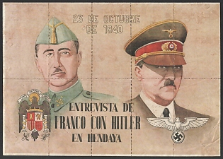 1940 'Franco's Interview with Hitler in Hendaya', Spain Souvenir Sheet with Food stamps coupons, Nazi Propaganda Espana, Extremely Rare