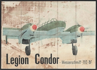 1933-1945 'Condor Legion Messerschmitt-110-Bf', Spain Souvenir Sheet with Food stamps coupons, Nazi Propaganda Espana, Extremely Rare