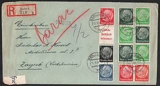 1940 (13 Jan) Third Reich, Germany, Registered Cover from Berlin to Zagreb (Croatia) franked with Se-tenants of Hindenburg Issue