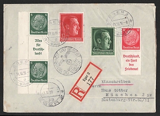 1938 (31 Oct) 'The Truth Has Triumphed', Third Reich, Germany, Registered Cover from Eger (Hungary) to Munich franked with Se-tenant of Hindenburg Issue and 6pf, 12pf