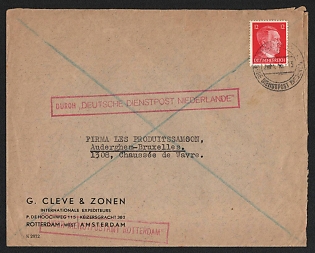 German Official Post of the Netherlands, Cover from Rotterdam (Netherlands) to Brussels (Belgium) franked with 12pf