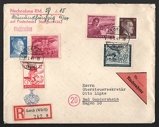 1945 (15 Feb) Third Reich, Germany, Registered Cover from Lorch (Wurttemberg) to Bad Gandersheim franked with 3 x 12pf, 8pf, 10pf, 20pf