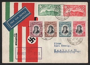 1938 San Marino, Italy Fascist Propaganda, Airmail Cover to Hamburg franked with 5c, 7.5c, 10c, 15c, 50c, 80c