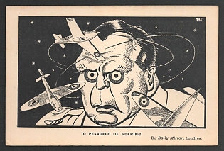 1933-1945 Anti-Germany, Portugal Propaganda, 'Goering's Nightmare. From the Daily Mirror London', WWII Caricature