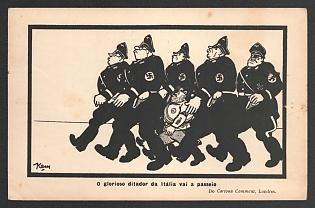 1933-1945 Anti-Germany, Portugal Propaganda, 'The Glorious Dictator of Italy Goes for a Walk. From Cartoon Comment London', WWII Caricature