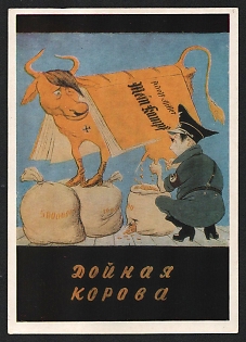 1942 Anti-Germany, Russia Soviet Unioin Propaganda, 'Cash Cow', WWII Caricature