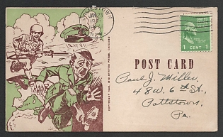 1945 Anti-Germany, United States Propaganda, 'Hitler Runs Away from a Soldier', WWII Caricature