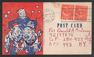 1945 Anti-Germany, United States Propaganda, 'Naval Officer Holds Hitler and Mussolini', WWII Caricature