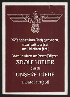 1938 'We Have Borne the Yoke, now We are Free and Will Remain Free!', Nazi Propaganda Postcard