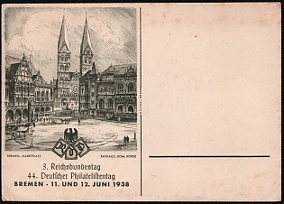 1938 'Reichsbundestag 44. German Philatelist Day Bremen 11 and 12 June 1938', Nazi Propaganda Postcard