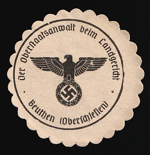 1933-1945 Beuthen (Upper Silesia) The senior public prosecutor at the regional court Third Reich Nazi Germany Mail Seal